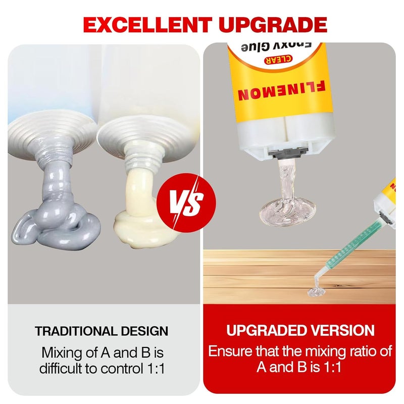 Flinemon Clear Epoxy Glue, Waterproof Epoxy Resin Adhesive, Liquid Welding Heavy Duty, Industrial-Strength Adhesive for Repairing Plastic, Ceramic, Wood, Stone, Metal, Stainless Steel, 1.76 oz - Image 3